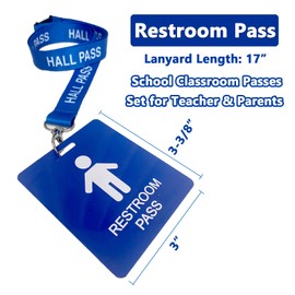 Hall Pass Lanyards with Card Passes,Unbreakable School Classroom Passes Set for Teacher Parents (Hall Bathroom Library Office & Nurse), 10 Pcs (Boys' Restroom Pass)