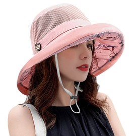 HUAMULAN Women Summer Mesh Sun Hats Floppy Wide Brim UV Protection Fishing Hat Beach Hiking Garden Travel Lawn Work Cap Chin Strap