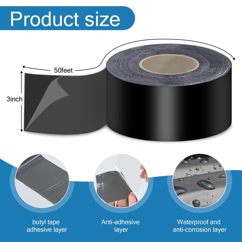 Heelos Deck Joist Tape 3''x50', 2 Pack Butyl Adhesive Tape