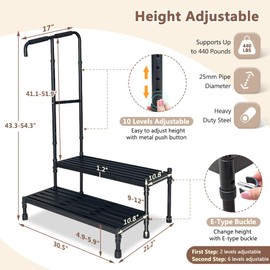 RV Steps Mobile Home with Handrail, 2 Step Stool with Handle for Elderly, 5th Wheel Stair RV Ladders Camper Steps for Travel Trailers, RV Entry Step with Platform, Heavy Duty Hot Tub Steps Outdoor