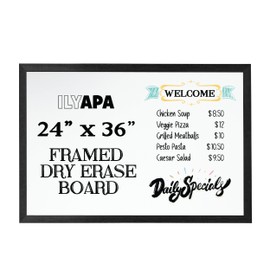 Ilyapa Extra Large Dry Erase Board for Wall - Wood Framed Magnetic White Board - 24 x 36 Inches Decorative Wall Hanging Menu Whiteboard - Black