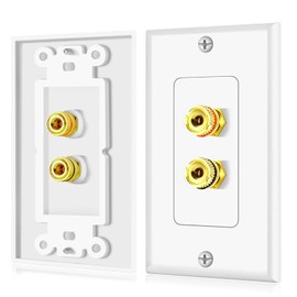 TNP 2 Pack Home Theater Speaker Wall Plate Outlet - 1 Speaker Sound Audio Distribution Panel Gold Plated Copper Banana Plug Binding Post Connector Insert Jack Coupler (1 Pair, Single Gang, White)