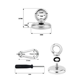 YESCUT Super Strong Magnetic Hook Magnet with Carabiner, Load Capacity: 128.7 lbs (58 kg), Diameter 1.7 inches (42 mm), 304 Stainless Steel, Strong Magnet, Rust Resistant, Removable Hook for Kitchen