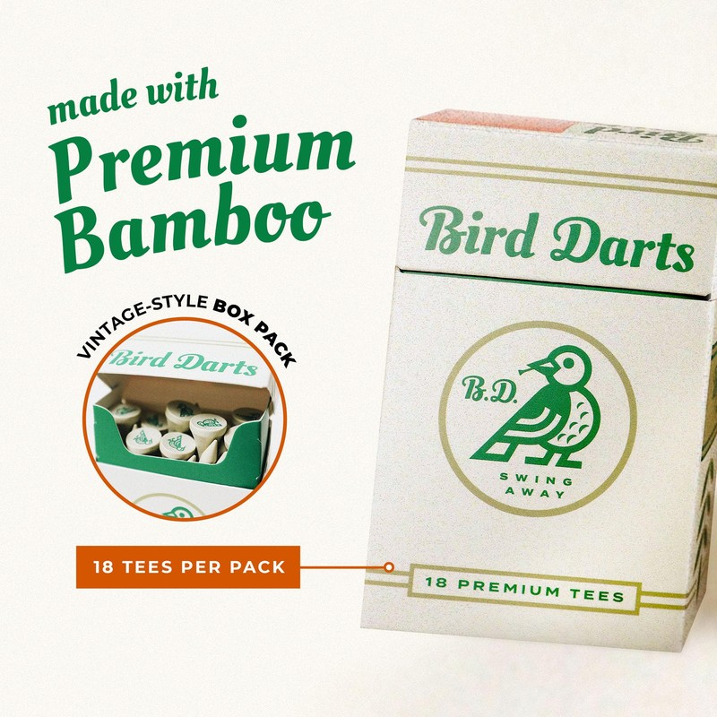 Bird Darts Premium Bamboo Wood Golf Tees, 18/72/180 Units (Packs