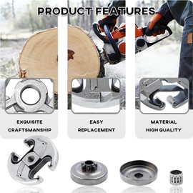 .325" 7T Clutch Drum Kit for Husqvarna 340 345 350 445 445E 450 450E Chainsaw Parts with Oil Pump Worm Gear Needle Bearing Bucking Spike Chain Adjuster Tensioner Kit 578097901 537110503