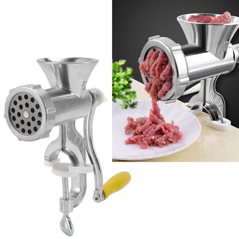 Meat Grinder Small Aluminum Alloy Composite Wood Incisive Blade Silver