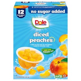 Dole Diced Peaches No Sugar Added - Dole Fruit Bowls Snacks - 4 oz Fruit Bowls - 12 Pack
