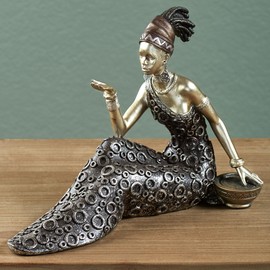 Touch of Class Beckon Masai African Woman Figurine - Brushed Bronze Finish - Made from Resin - African-Inspired - Measures 11 W x 4 D x 8H