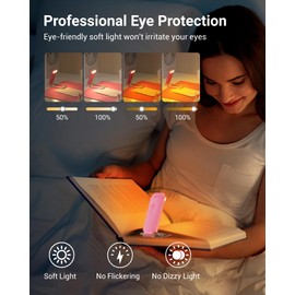 DEWENWILS Amber Book Reading Light, USB Rechargeable Book Light for Reading in Bed, Blue Light Blocking, 4 Brightness Adjustable for Eye Care, LED Clip On Book Lights for Kids, Bookworms (Pink)