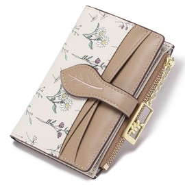 GAEKEAO Small Wallets for Women RFID Blocking Bifold Floral Vegan Leather Card Holder Zipper Pocket Wallet with ID Window
