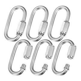 M METERXITY 6-Pack Quick Chain Link Connector, M6 1/4 304 Stainless Steel D-Shape Locking Repair Chain Links for Swing/Camping/Hiking/Backpack, Twist Key Ring Screw Chain Link [Silver]