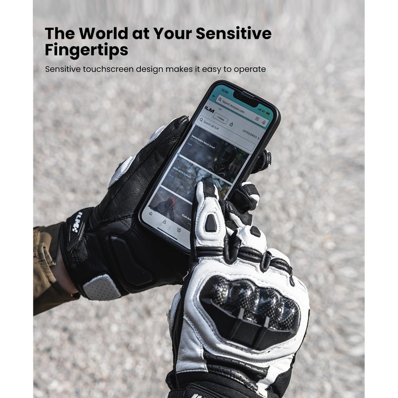 ILM Air Flow Leather Motorcycle Gloves Touchscreen for Men and