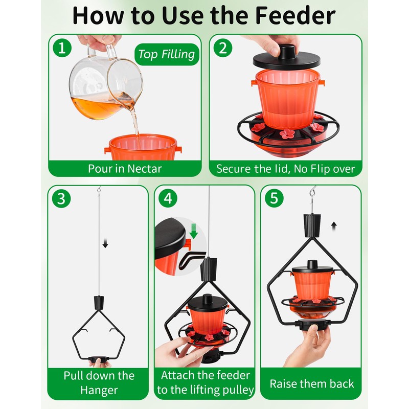 Gomazonle Retractable Hummingbird Feeder, 19oz Top-Fill Wide Mouth with Height