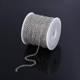 33 Feet Curb Chain for Necklace Making Stainless Steel Jewellery Chains with 50 Jump Rings 20 Lobster Clasps (Width,3mm)