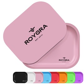 roygra Rolling Tray, Metal Matte Decorative Tray with PVC Soft Magnetic Lid, 7 x 5.5 inch - Pink