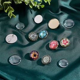 UNICRAFTALE 20 Flat Round Brooch Pins with 24 Glass Cabochons 304 Stainless Steel Brooches Bezel Trays DIY Blank Dome Brooch Making Kit for DIY Jewellery Making in Golden and Stainless Steel Colour