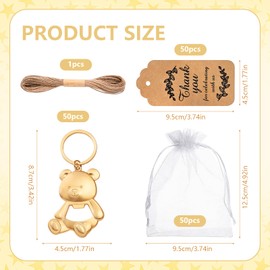 50Pack Bear Bottle Opener Keychain Baby Shower Return Favors for Guests Bear Bottle Opener with Organza Bags Tags for Birthday Wedding Decoration Return Gift Souvenirs