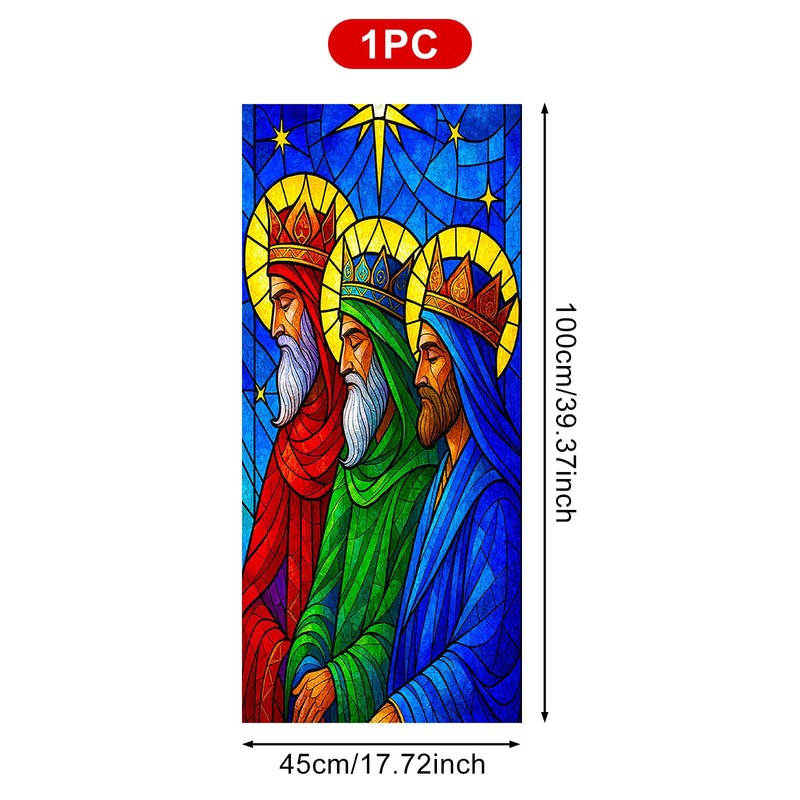 HOMETITUTE Three Wise Blue Religious Privacy Window Cling 17.7x39.3 PVC