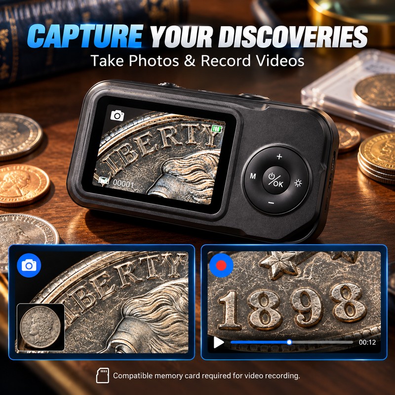 Handheld Digital Microscope for Coin Collecting – 2.4-Inch IPS Screen