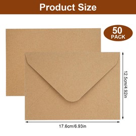Pack of 50 Brown Envelopes DIN B6, 130 g/m² Kraft Paper Envelopes, 17.6 x 12.5 cm Invitation Envelopes, Pocketfold Blank Kraft Paper Cards for Birthday Cards, Invitations, Greeting Cards
