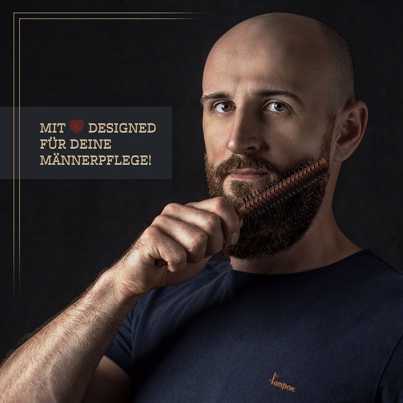 lampox Men's Round Brush, Beard Brush, Beard Comb, Hair Brush