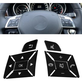 12PCS Car Steering Wheel Button Stickers Cover Interior Switch Button Decoration Trim Fit for Benz A Class 2013-2015 Accessories (Black)