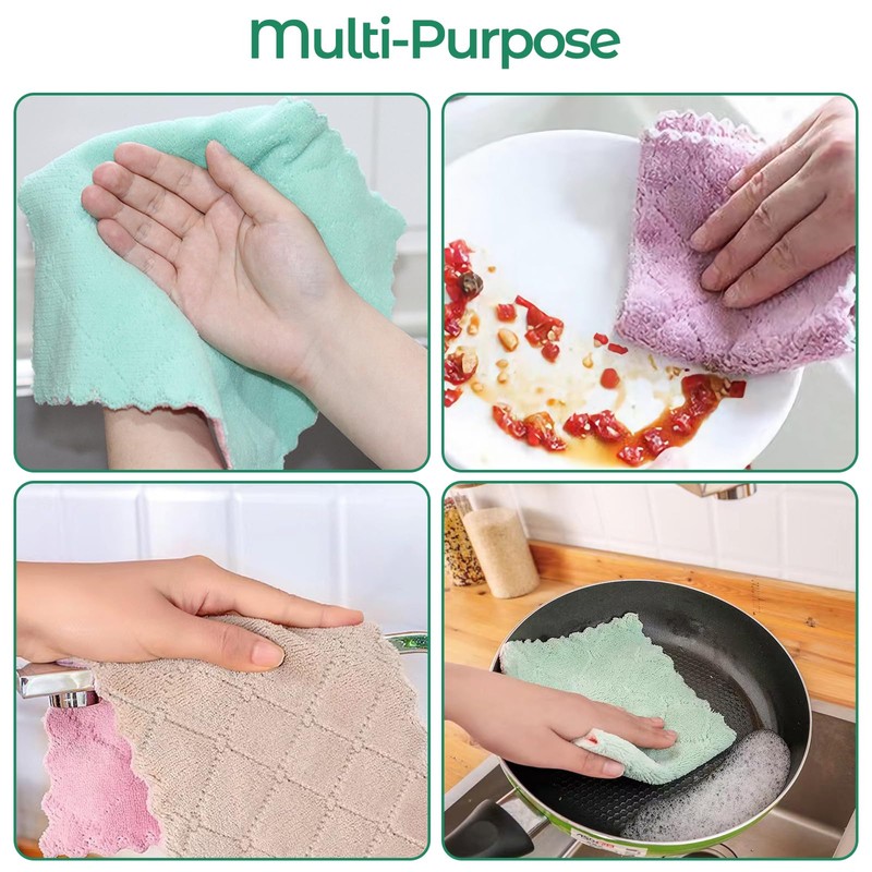 10PCS Super Absorbent Dish Towels, Microfiber Coral Fleece Cleaning Cloths