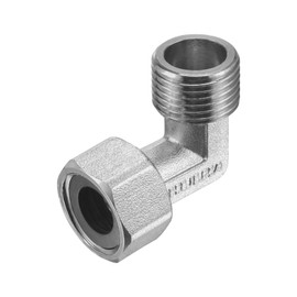 sourcing map Pipe Fitting Elbow G1/2 Male to Female Thread 2 Way L Shape Hose Connector Adapter, Nickel-Plated Copper