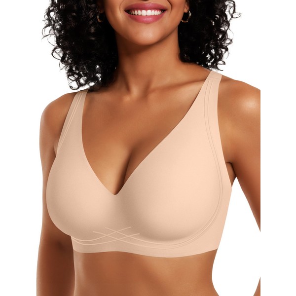 OEAK Womens Comfortable Deep V Bras Wireless Push Up Seamless
