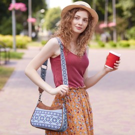 MEITRUE Crossbody Bags for Women with Adjustable Strap, Removable Buckle 5 Compartments Gold Zipper Crossbody Purse lightweight Retro Style Shoulder Bag