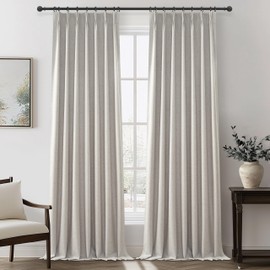 Natural Melange Taupe Blackout Curtains 102 Inch Long Flax Linen Viral Curtain with Pinch Pleat Clips&Hooks, Floor to Ceiling for Living Room Cooling Drapes for Summer Heat (40"W x 102"L x 2Panels)