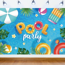 Summer Banner Pool Party Decorations, Pool Party Decorations Banner Backdrop Summer Party Decorations, Hanging Beach Themed Summer Party Decorations with Rope (72×44 Inches)