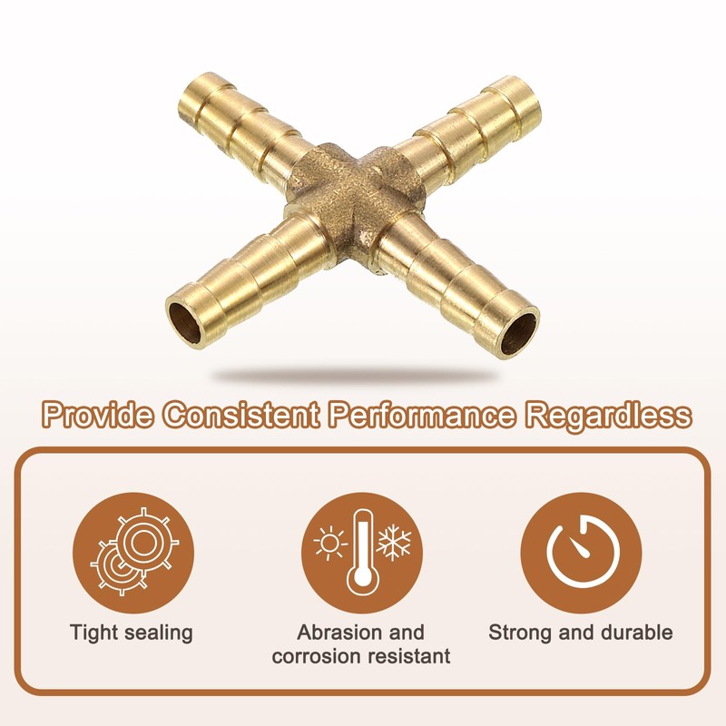 uxcell 4Pcs Brass 4 Way Pipe Fitting, 6mm Cross Barb