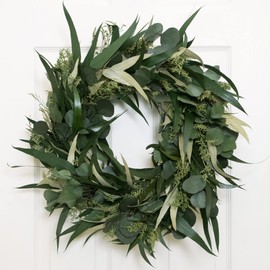 ANDALUCA 20" Preserved Willow and Silver Dollar Eucalyptus Wreath (Willow Silver Dollar)