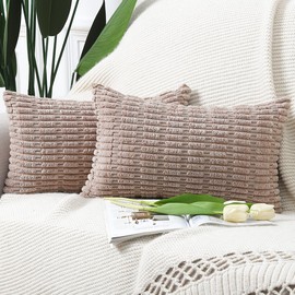 Madizz Set of 2 Boho Striped Cushion Covers, Soft Corduroy Decorative Cushion Cover for Sofa, Bedroom, Brown, 30 x 50 cm