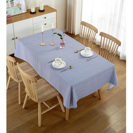 Wondder Cotton Linen Table Cloth Small Grid Printing for Multifunctional Table Cover Tablecloth Home Kitchen Decoration (Blue, 140x200cm (55x78.7inch))