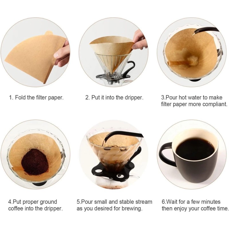 Dingkei V60 Coffee Filters, Cone Filters #2, Natural Unbleached Pour