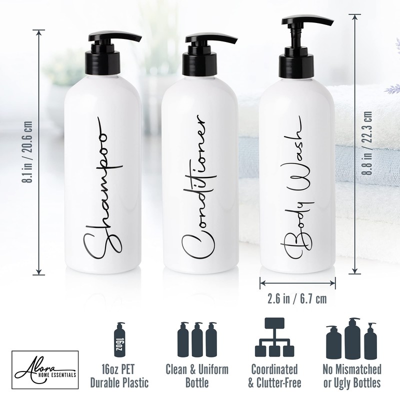 Alora 16oz Refillable Shampoo and Conditioner Dispenser Bottles - Set