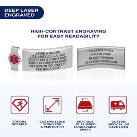 Divoti Custom Dual-Sided Engraved Silicone Medical Alert ID Wristband w/Security Clasp & Trim-to-Fit Pebble Stone Silicone Band w/Security Clasp - 20MM Brushed Stainless/Red