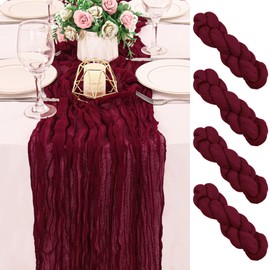 4 Pack 120 Inch Burgundy Cheesecloth Table Runner Boho Rustic Gauze Sheer Romantic 10 FT Long Cheese Cloth Table Runner for Bridal Baby Shower Wedding Party Birthday Holiday Home Easter Decor