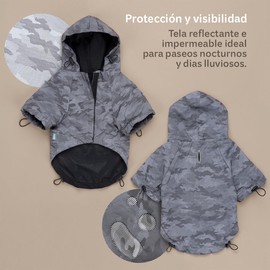 ESQUIMAL Chamarra Impermeable Reflectante para Perro Chaqueta con Capucha (Camuflaje Gris, Extra Grande)