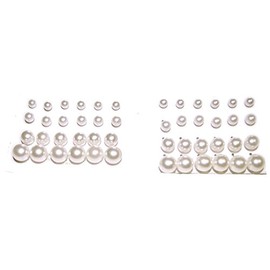 Fashion Jewelry ~ White Faux Pearls Mix Sizes Stud Earrings 24 pairs Pairs (019915 Mc)