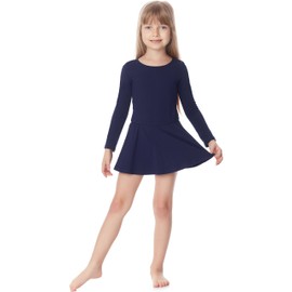 Merry Style MS10-138 Girls' Long-Sleeved Ballet Dress with Skirt (Dark Blue, 110)