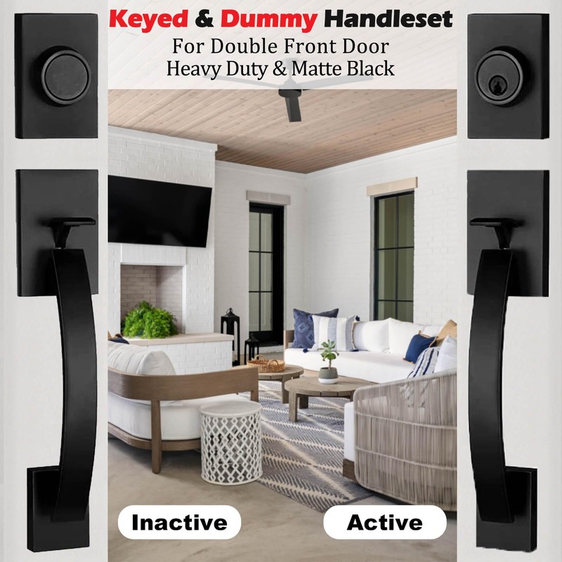 NEWBANG Exterior Double Door Lever Handleset,Solid Door Handle Lock Set