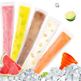 FEBSNOW 200 Disposable Ice Popsicle Bags BPA Free Freezer Tubes With Zip Seals For Snacks,Yogurt Sticks,Juice & Fruit Smoothies,Ice Candy Pops Comes With A Funnel (7.5"x2") (200, Transparent, 7.5"x2")