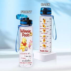 GEPOSTORE Pooh 32 Oz Water Track Bottle, As Soon As Saw You Water Bottle With Time Marker, Pooh Bear Motivational Insulated Water Bottle, Gifts For Family Friend