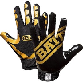 Battle Sports Ultra-Stick Wide Receiver Football Gloves - Adult & Youth Football Gloves - Youth Large, Vegas Gold/Black
