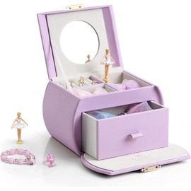 Vlando Musical Jewellery Box with Spinning Ballerina, Lockable Jewelry Case with Unicorn Sticker for Children Bracelet, Ring, Necklace, Easter Presents for Children (Purple)