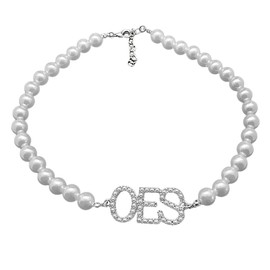 Order Of The Eastern Star Society Beads Necklace OES White Letter Charms Imitation Pearl Necklace Chokers