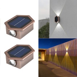 MaoTopCom 2 Pack Solar Wall Light UP Down, 2 LEDs White Light Warm Light Two Modes Solar Outdoor Lights for Garden Yard Garage Walkway Pathway Patio Wall Porch